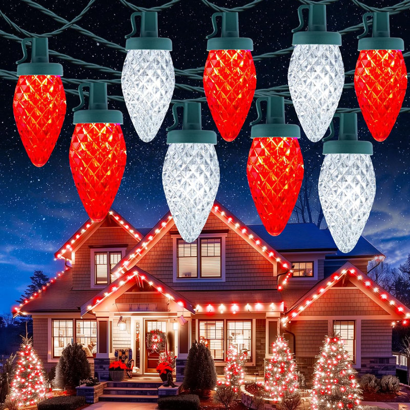 Darby Home Co C9 Christmas Lights Outdoor Waterproof 114 Feet 150 LED C9 String Lights With Timer 8 Light Mode Connectable Christmas Tree Lights F